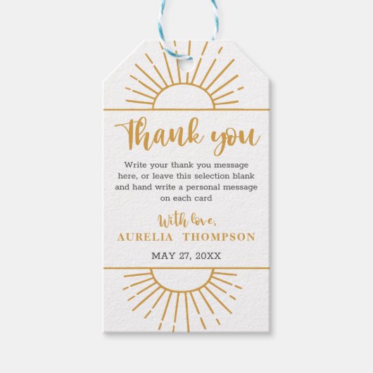 Boho Yellow Little Ray Sunshine On Way Baby shower Cadeaulabel (Voorkant)