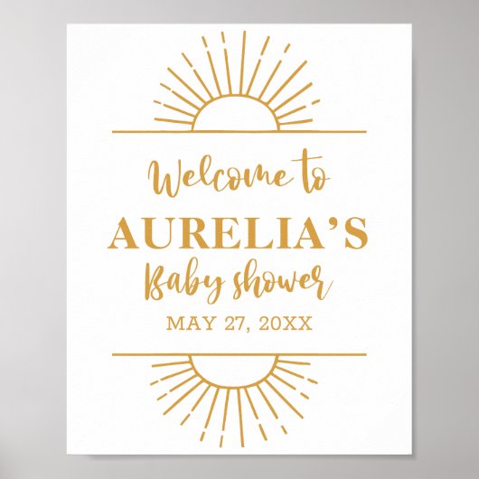 Boho Yellow Little Ray Sunshine On Way Baby shower Poster (Voorkant)