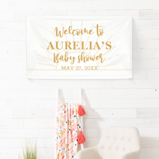 Boho Yellow Little Ray Sunshine On Way Baby shower Spandoek (Insitu)