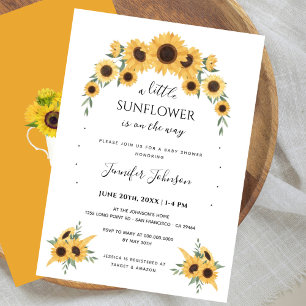 Boho Yellow Little Sunflower Baby shower Kaart