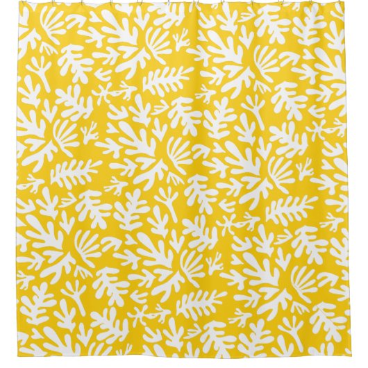 Boho Yellow Modern Botanical Shapes Patroon Douchegordijn (Voorkant)
