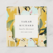 Boho Yellow Ochre Painted Floral Review Verzoek Vierkante Visitekaartje (Voorkant)