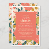 Boho Yellow Oranje Botanical Flowers Baby shower Kaart (Voorkant / Achterkant)