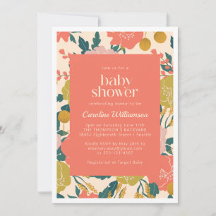 Boho Yellow Oranje Botanical Flowers Baby shower Kaart