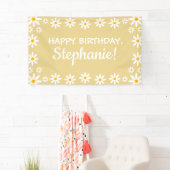 Boho Yellow Sand Retro Daisies Birthday Party Spandoek (Insitu)