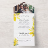 Boho Yellow Summer Wildflower Rustic Photo Wedding All In One Uitnodiging (Binnen)