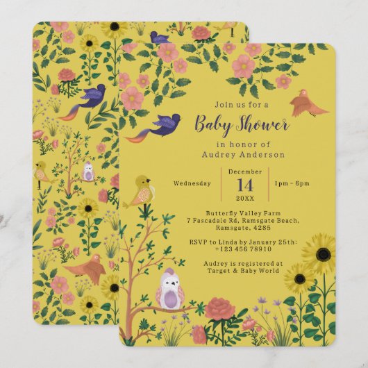 Boho Yellow Sun Flower Tea Party Baby shower Kaart (Voorkant / Achterkant)
