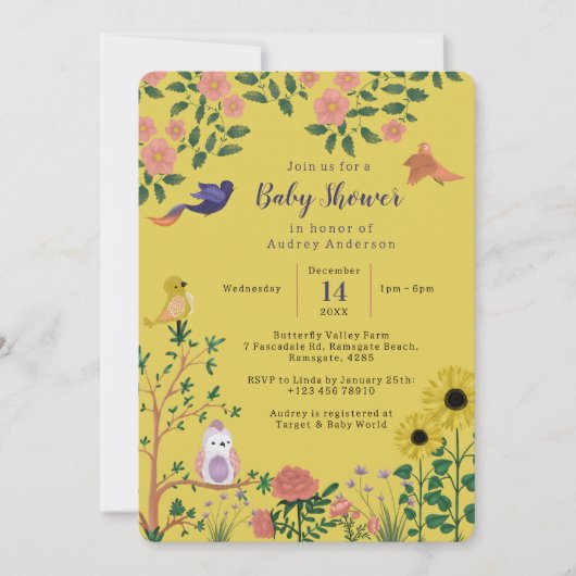 Boho Yellow Sun Flower Tea Party Baby shower Kaart (Voorkant)