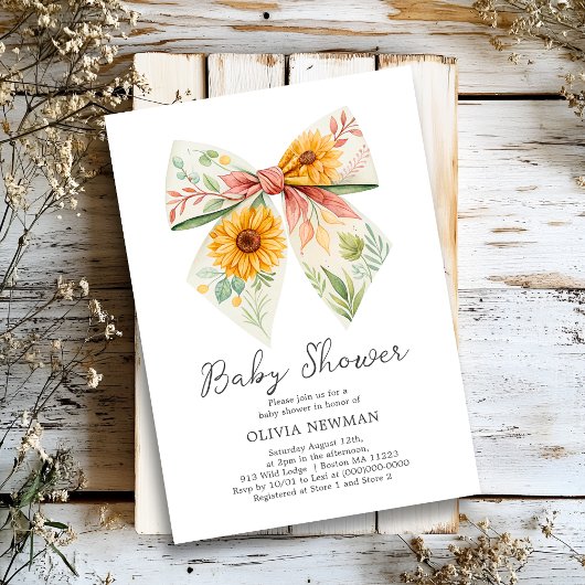 Boho Yellow Sunflower Bow Baby shower Uitnodiging