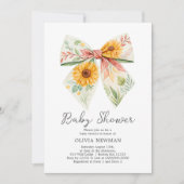 Boho Yellow Sunflower Bow Baby shower Uitnodiging (Voorkant)