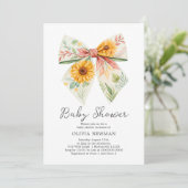 Boho Yellow Sunflower Bow Baby shower Uitnodiging (Staand voorkant)