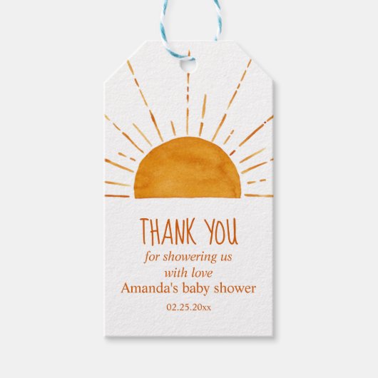 Boho Yellow Sunshine Baby shower Dank je wel Cadeaulabel (Voorkant)