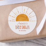 Boho Yellow Sunshine Baby shower Dank je wel Ronde Sticker<br><div class="desc">Geslacht Neutrale waterverf zonneschijn boho baby shower sticker. !</div>