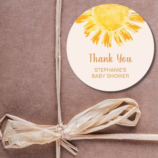 Boho Yellow Sunshine Baby shower Dank je wel Ronde Sticker