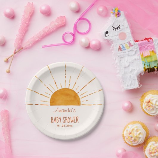 Boho Yellow Sunshine Baby shower Papieren Bordje (Feest)