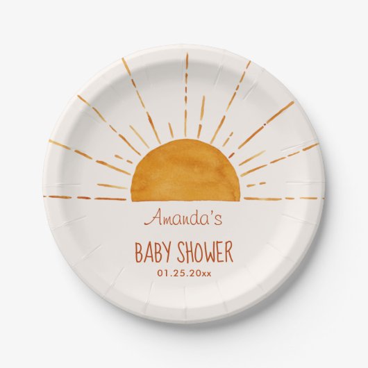 Boho Yellow Sunshine Baby shower Papieren Bordje (Voorkant)