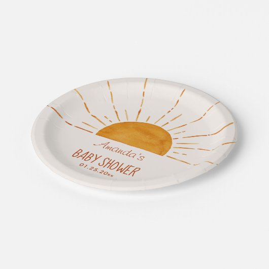 Boho Yellow Sunshine Baby shower Papieren Bordje (Gekanteld)