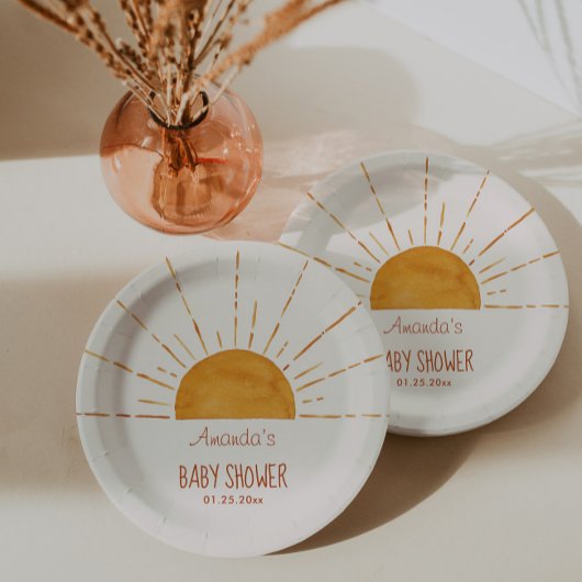 Boho Yellow Sunshine Baby shower Papieren Bordje