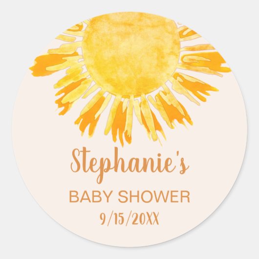 Boho Yellow Sunshine Baby shower Ronde Sticker (Voorkant)