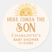 Boho Yellow Sunshine Baby shower Ronde Sticker (Voorkant)