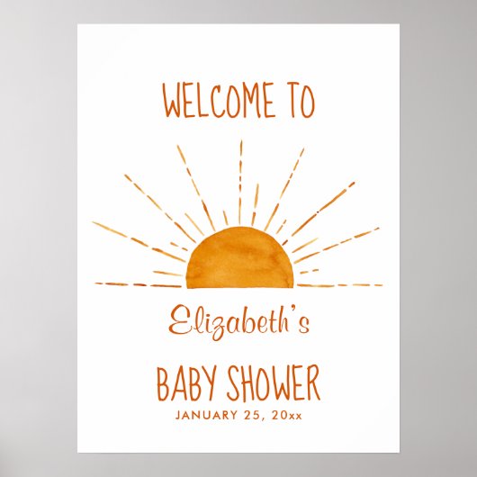 Boho Yellow Sunshine Baby shower Welkomstteken Poster (Voorkant)