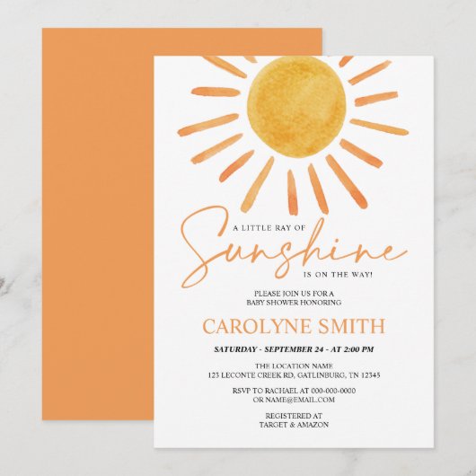 Boho Yellow Sunshine Waterverf Baby shower Kaart (Voorkant / Achterkant)