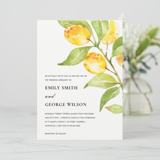BOHO YELLOW WATERVERF FOLIAGE OLIVE WEDDING KAART (Staand voorkant)