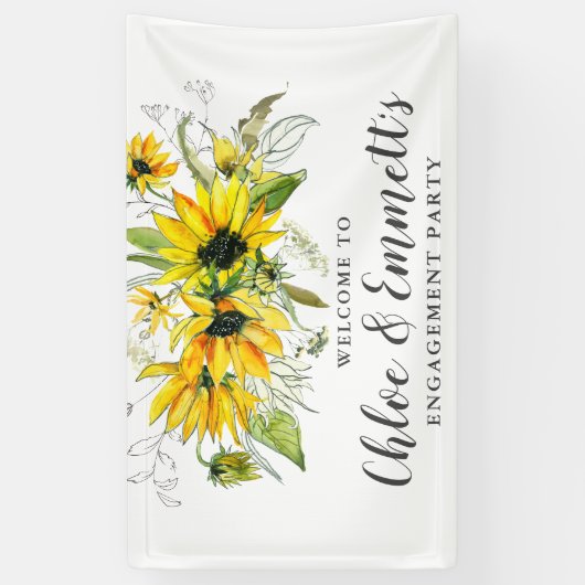 Boho Yellow Zonnebloem Bloemen Verlovingsfeest Spandoek (Verticaal)