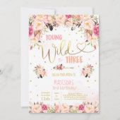 Boho Young Wild and Three Birthday Invitation Kaart (Voorkant)