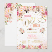 Boho Young Wild and Three Birthday Invitation Kaart (Voorkant / Achterkant)