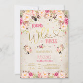 Boho Young Wild and Three Birthday Invitation Kaart (Voorkant)