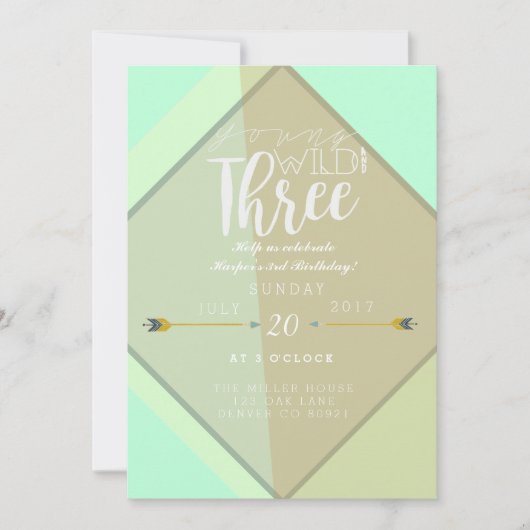 Boho Young Wild & Drie | 3e verjaardag feest Kaart (Voorkant)