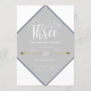 Boho Young Wild & Drie   3e verjaardag feest Kaart