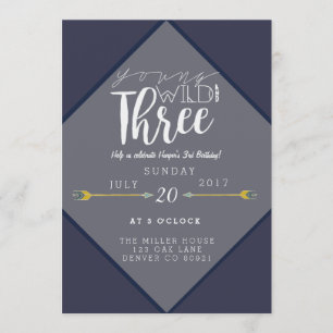 Boho Young Wild & Drie 3e verjaardag feest Kaart