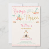 Boho Young Wild en 3e verjaardag Girl Kaart (Voorkant)