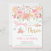 Boho Young Wild en 3e verjaardag Girl Kaart (Voorkant)