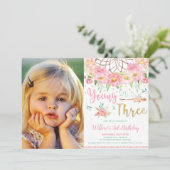 Boho Young Wild en Drie 3e verjaardag Girl Foto Kaart (Staand voorkant)