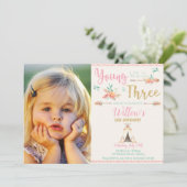 Boho Young Wild en Drie 3e verjaardag Girl Foto Kaart (Staand voorkant)