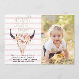 Boho Young Wild en Three Birthday Invitation Kaart