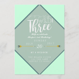 Boho Young Wild & Three   3e verjaardag Kaart