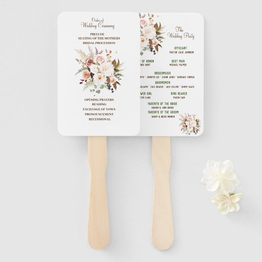 Boho Zacht Gekleurd Roos Wedding Program Fans Handwaaier (Voorkant en achterkant)