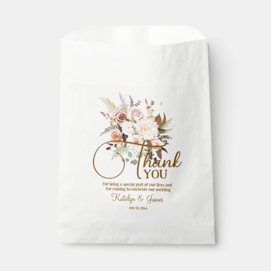 Boho Zacht Gekleurde Rozen Witte Bloemen Huwelijk Bedankzakje (Voorkant)