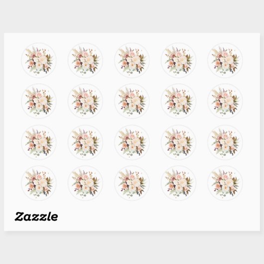 Boho Zacht Gekleurde Rozen Witte Bloemen Huwelijk Ronde Sticker (Vel)