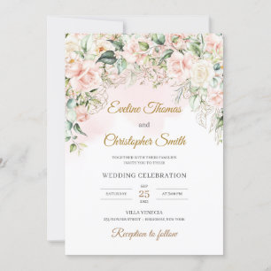 Boho zacht pastel roze bloemsalie eucalyptus goud kaart