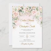 Boho zacht pastel roze bloemsalie eucalyptus goud kaart (Voorkant)