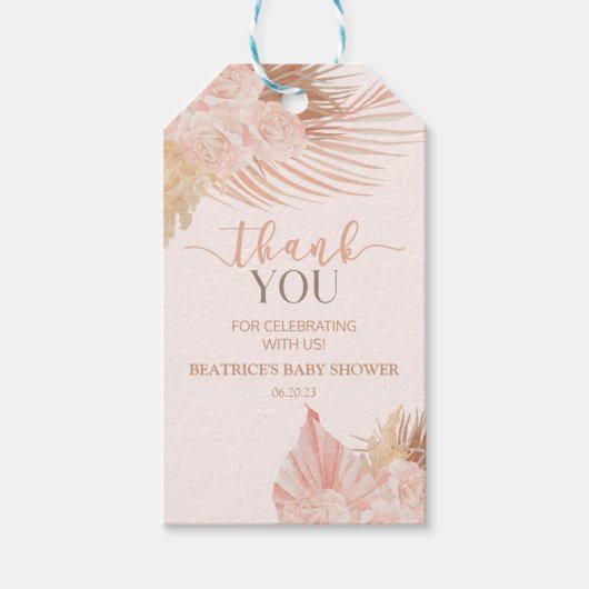 Boho Zacht Roze Bloemige Bloemen Baby Shower Cadeaulabel (Voorkant)