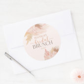 Boho Zacht Roze Bloemige Bruiloft Brunch Ronde Sticker (Envelop)