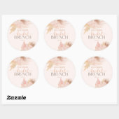 Boho Zacht Roze Bloemige Bruiloft Brunch Ronde Sticker (Vel)