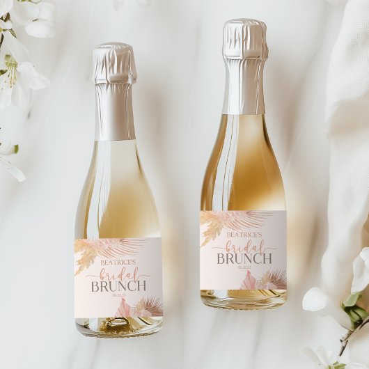 Boho Zacht Roze Bloemige Bruiloft Brunch Sparkling Wijnetiket