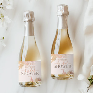 Boho Zacht Roze Bloemige Bruiloft Mini Sparkling Wijnetiket
